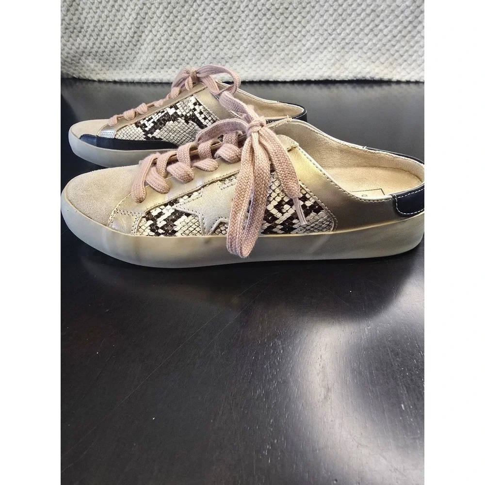 SHU SHOP PHILIPPA Snakeskin Lace‎ Up Sneakers Beige Gold Black White Size 7